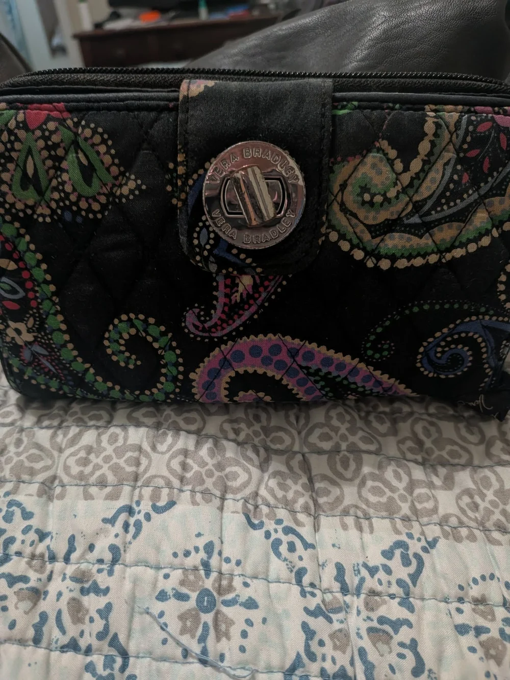 Vera Bradley Black Quilted Paisley Cosmetic Case with Multicolor Accents